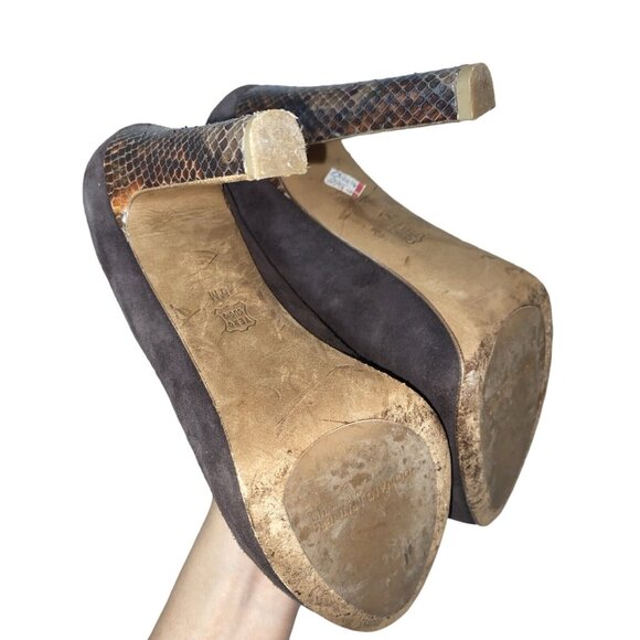 Donald J Pliner Brown Suede Snakeskin Dawn Pumps Heels Size 6 - Picture 10 of 11